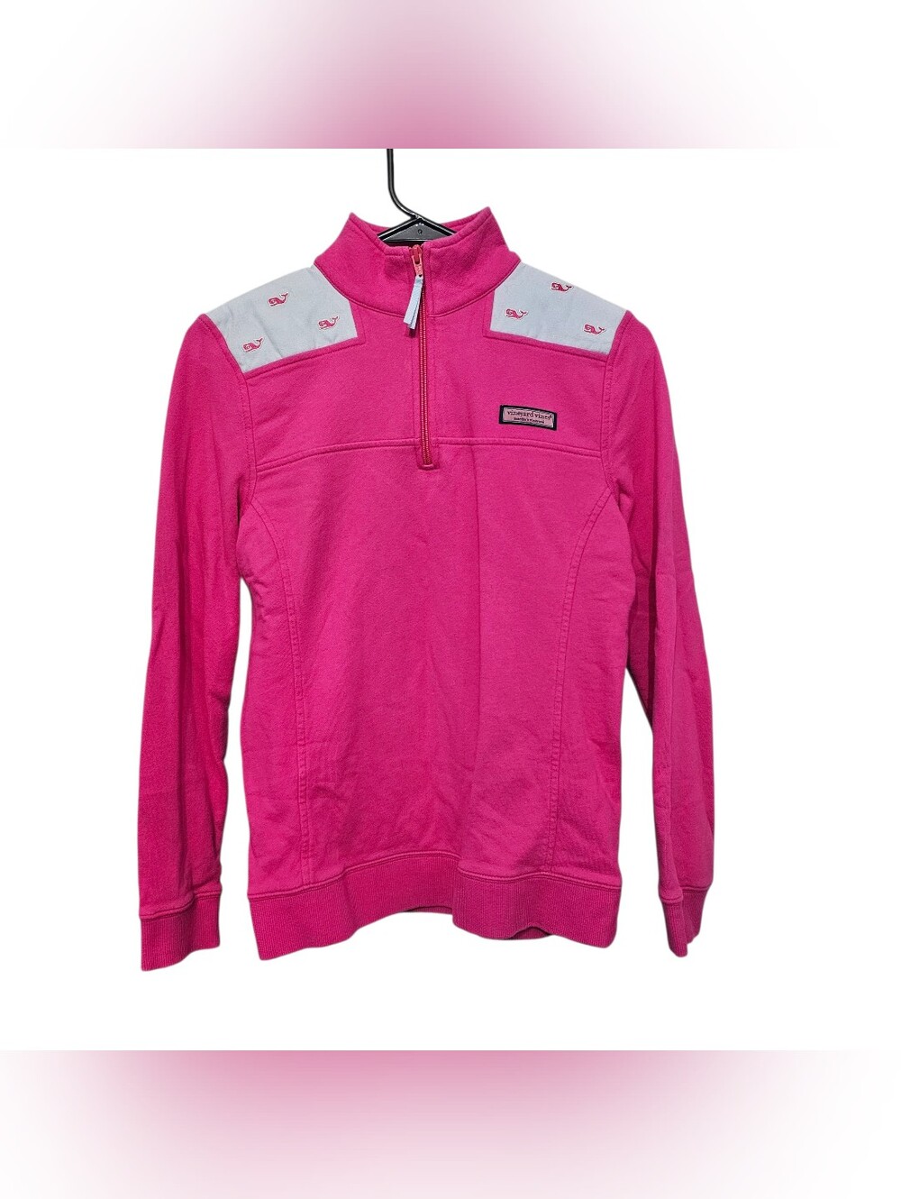 Vineyard Vines Women's XS Pink 1/4 Zip Pullover Sweatshirt Whale Logo Cotton